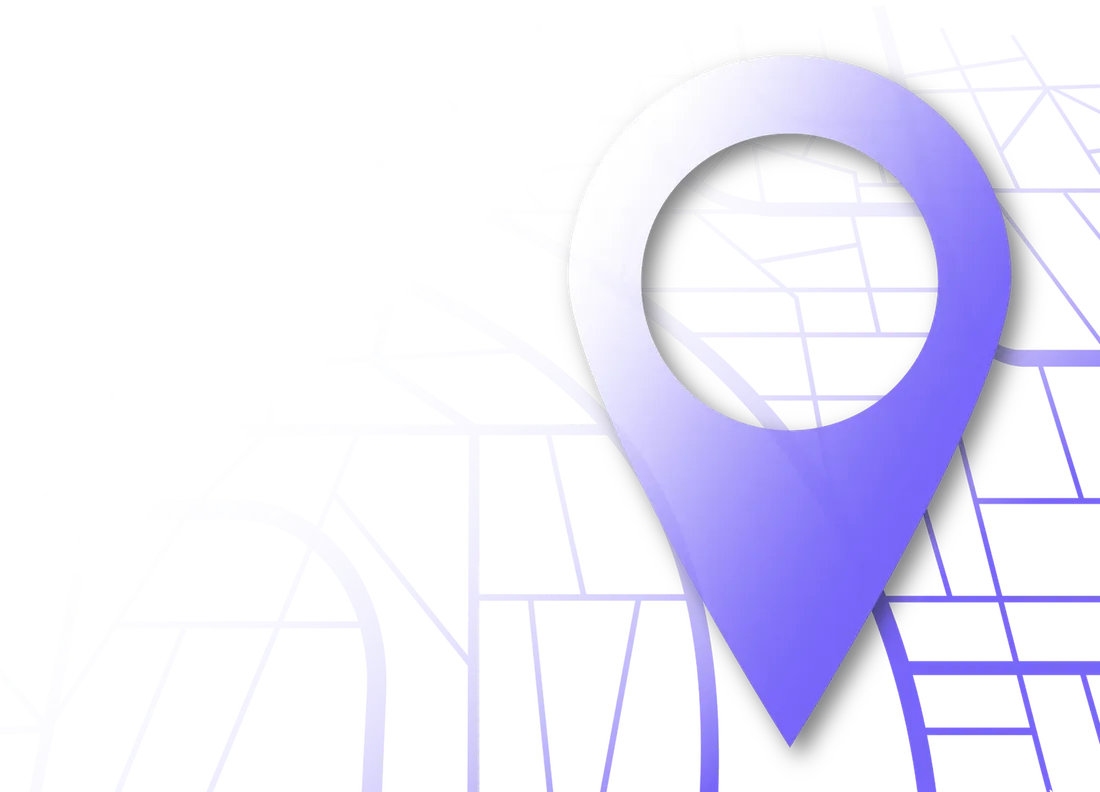 Violet map pin over a street map